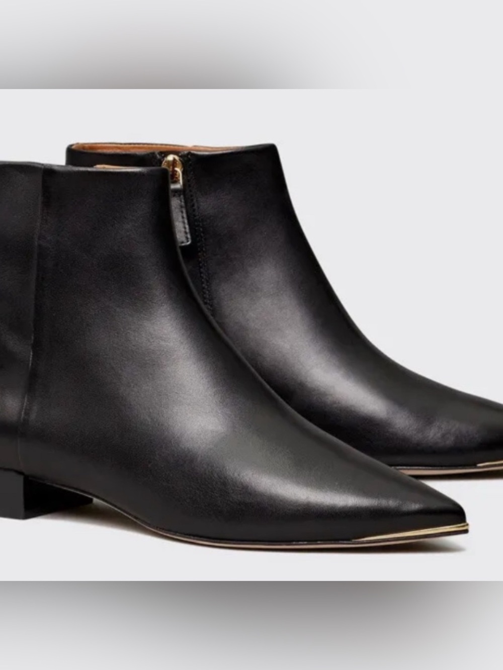 Tory Burch Black Leather Pointed Ankle Booties with Side Zip
